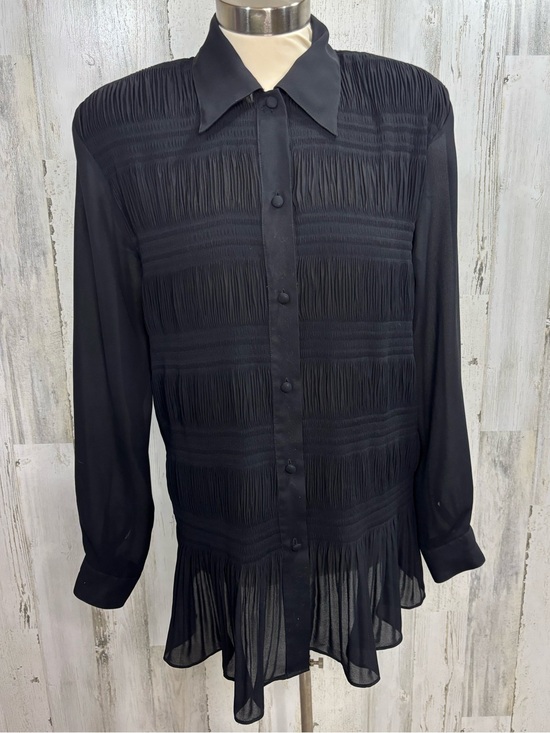 Vintage Tops - Vintage Black Sheer Panel Button-Up Shirt